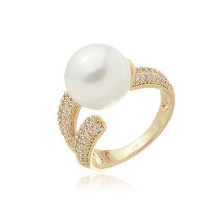 Anel de perola cravejado de zirconia cristal banho em ouro 18k