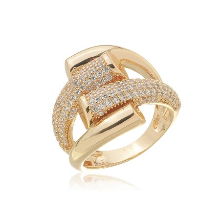 Anel cravejado de zirconia cristal banho em ouro 18k