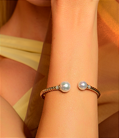 Bracelete de perola com zirconia cristal banho em ouro 18k