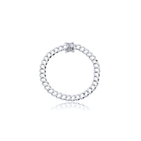 Pulseira de corrente com fecho em zirconia cristal banho em rodio branco