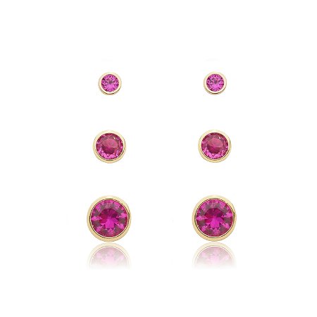 Brinco de trio com zirconia banho em ouro 18k