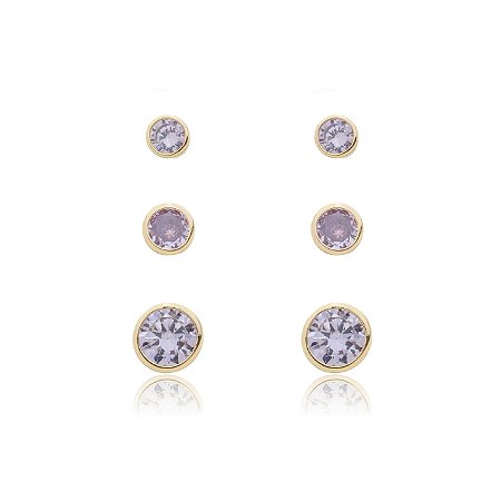 Brinco de trio com zirconia banho em ouro 18k