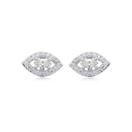 Brinco de base navete com zirconia peridoto banho em rodio branco