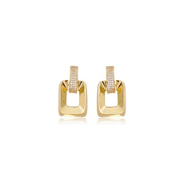 Brinco dourado cravejado de zirconia cristal banho em ouro 18k