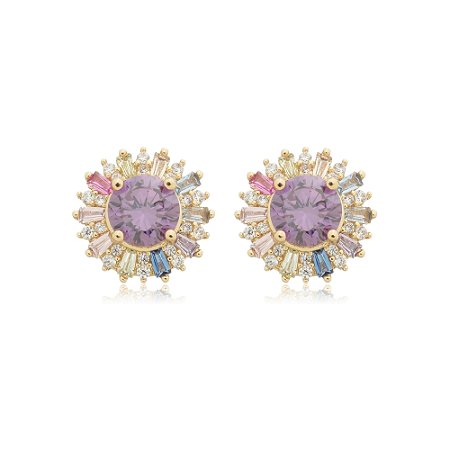 Brinco de base com zirconia colorida banho em ouro 18k