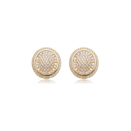 Brinco de base dourado com zirconia banho em ouro 18k