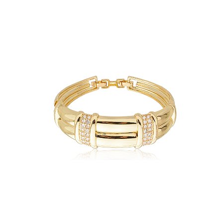 Bracelete dourado com zirconia banho em ouro 18k