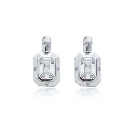 Brinco com zirconia cristal banho em rodio branco