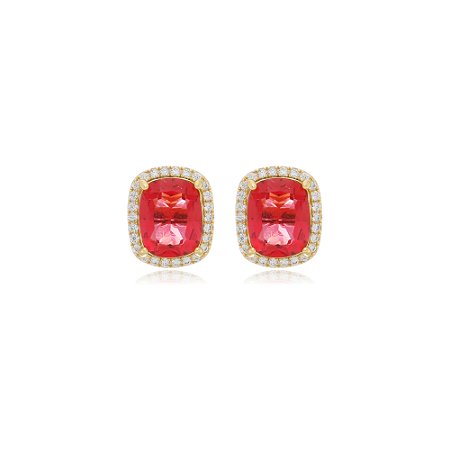 Brinco de base com zirconia rubi banho em ouro 18k