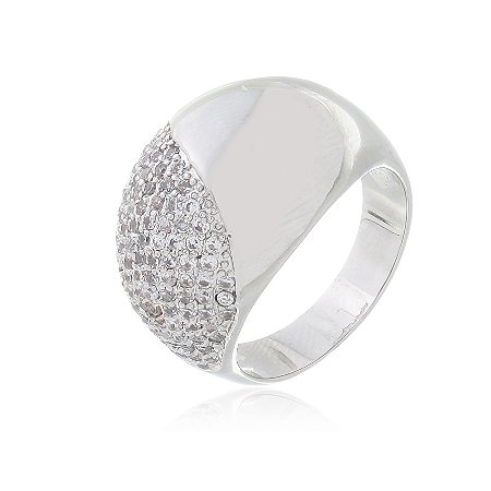 Anel cravejado de zirconia cristal banho em rodio branco