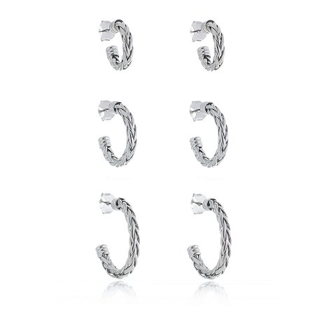 Trio de argola liso banho em rodio branco