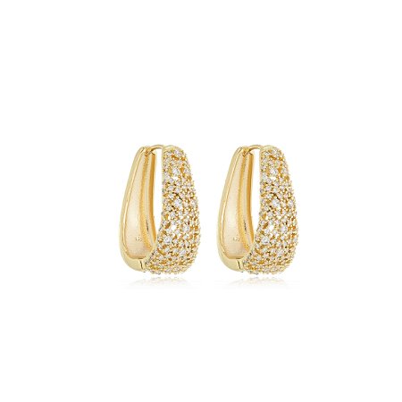 Brinco de argola dourado com zirconia banho em ouro 18k
