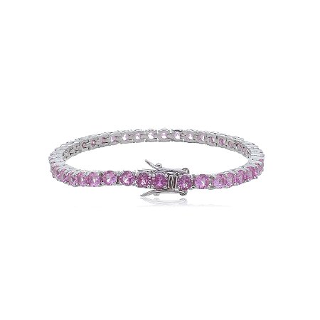 Pulseira de riviera com zirconia rosa banho em rodio branco