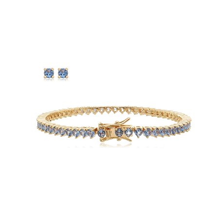 Conjunto de brinco e pulseira de riviera com zirconia topazio banho em ouro 18k
