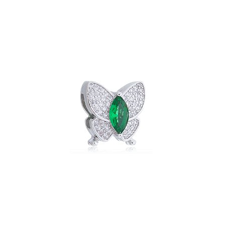 Pingente de borboleta com zirconia esmeralda banho em rodio branco