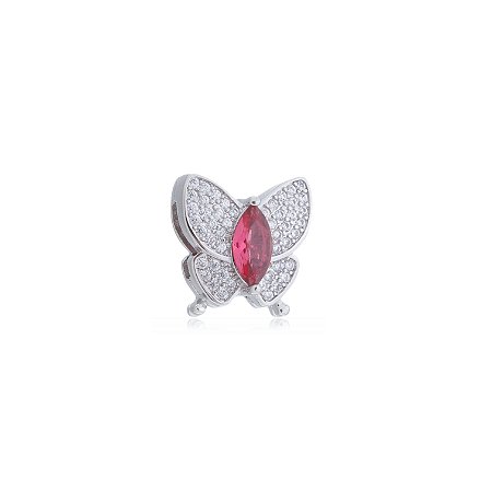 Pingente de borboleta com zirconia rosa banho em rodio branco