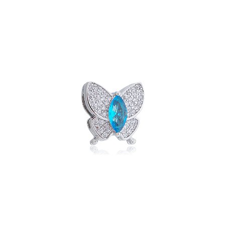 Pingente de borboleta com zirconia acqua banho em rodio branco