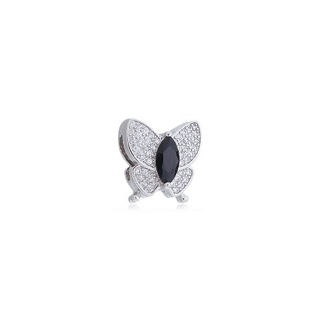 Pingente de borboleta com zirconia preta banho em rodio branco
