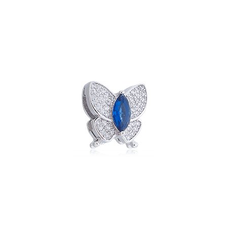 Pingente de borboleta com zirconia safira banho em rodio branco
