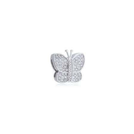 Pingente de borboleta cravejado de zirconia cristal banho em rodio branco