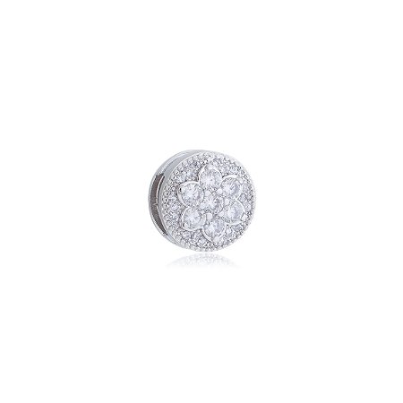 Pingente de flor cravejado de zirconia cristal banho em rodio branco