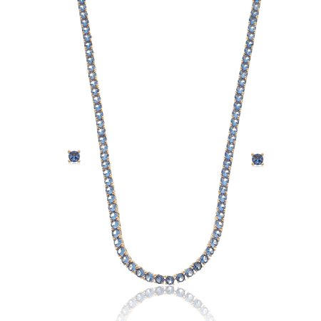 Conjunto de brinco e colar de riviera com zirconia topazio banho em ouro 18k