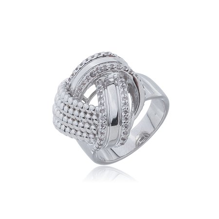 Conjunto de brinco e anel com zirconia cristal banho em rodio branco