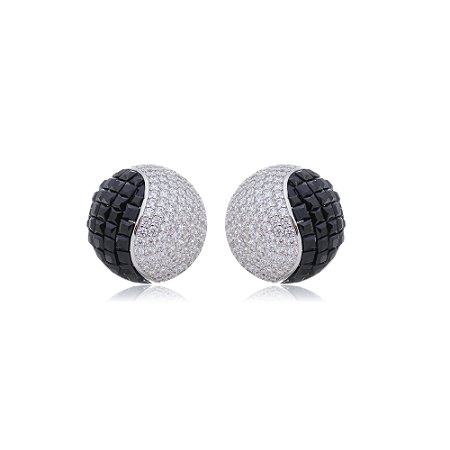 Brinco de base de luxo com zirconia preta banho em rodio branco
