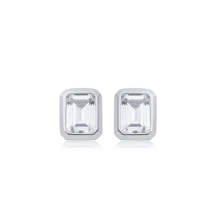 Brinco de base com zirconia cristal banho em rodio branco