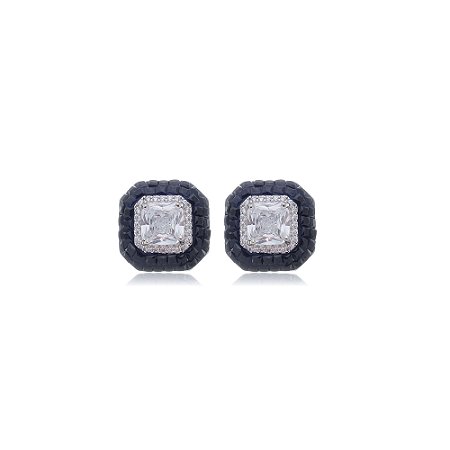 Brinco de base com zirconia safira banho em rodio branco