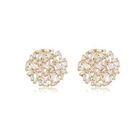 Brinco de base dourado com zirconia cristal banho em ouro 18k