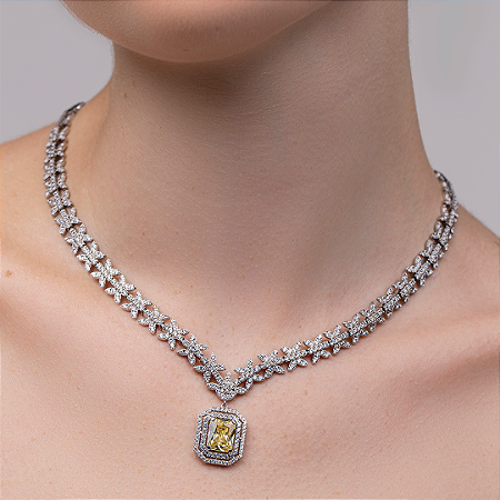 Colar de luxo com zirconia cristal banho em rodio branco