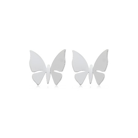 Brinco de base de borboleta liso banho em rodio branco