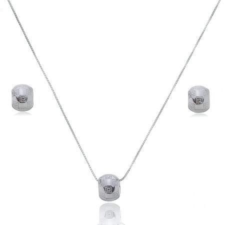 Conjunto de brinco e colar liso banho em rodio branco