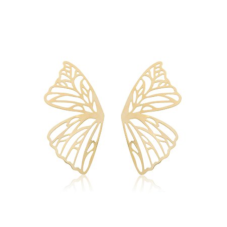 Brinco de borboleta liso dourado com banho em ouro 18k