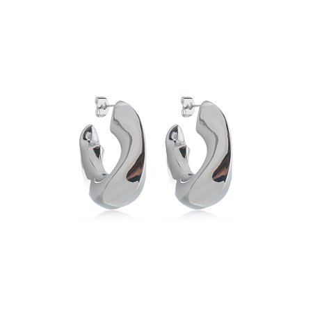 Brinco de argola liso banho em rodio branco