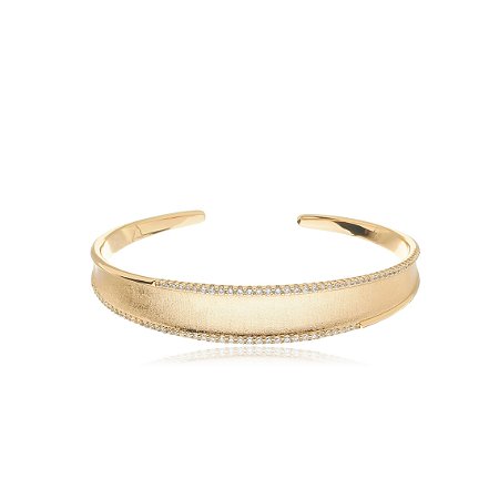 Bracelete dourado acetinado com zirconia cristal banho em ouro 18k