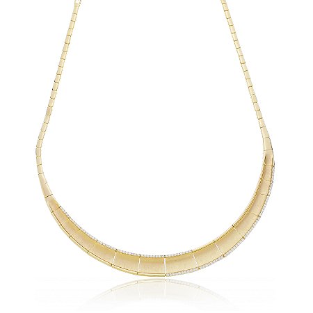 Colar dourado acetinado com zirconia cristal com banho em ouro 18k