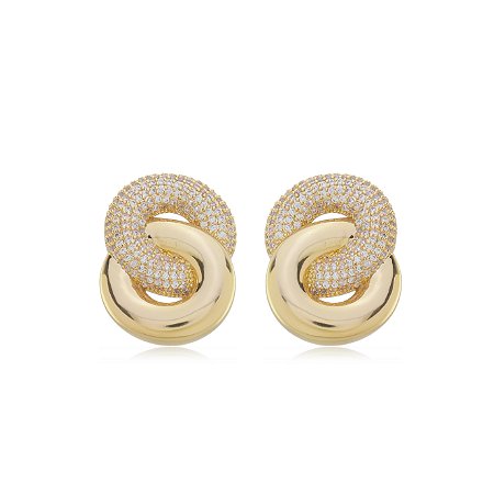 Brinco de base dourado com zirconia cristal banho em ouro 18k