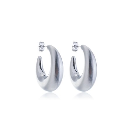 Brinco de argola acetinado banho em rodio branco