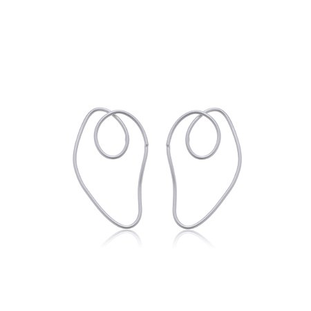 Brinco liso acetinado com banho em rodio branco