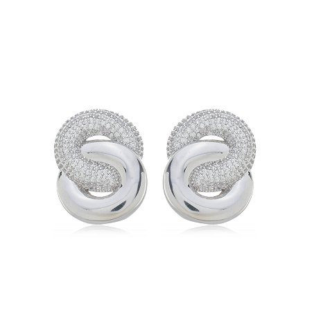 Brinco de base com zirconia cristal banho em rodio branco