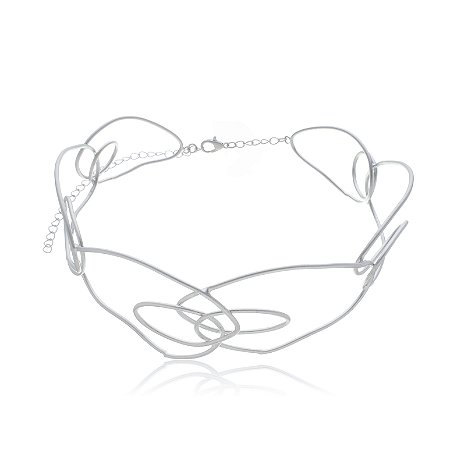 Colar de aro liso acetinado banho em rodio branco