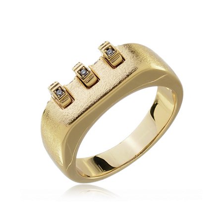 Anel dourado cravejado de zirconia cristal banho em ouro 18k