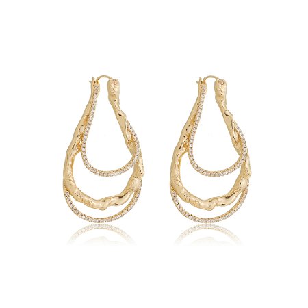 Brinco dourado com zirconia cristal banho em ouro 18k