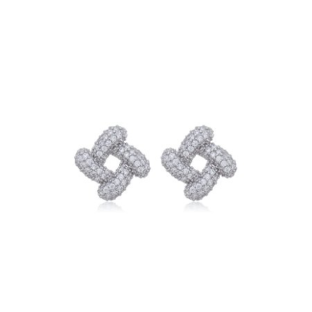 Brinco de base com zirconia cristal banho em rodio branco