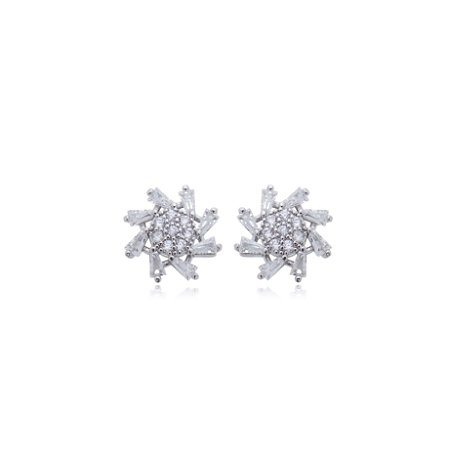 Brinco de base com zirconia cristal banho em rodio branco