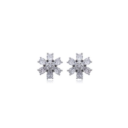 Brinco de base com zirconia cristal banho em rodio branco