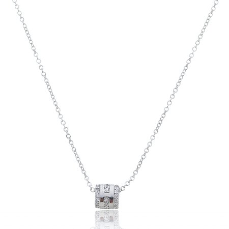 Colar com pingente cravejado de zirconia cristal banho em rodio branco