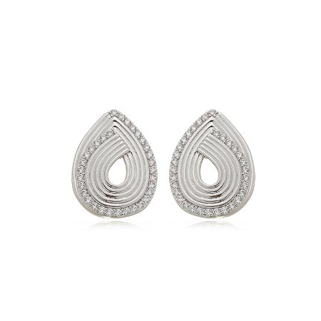 Brinco de base com zirconia cristal banho em rodio branco
